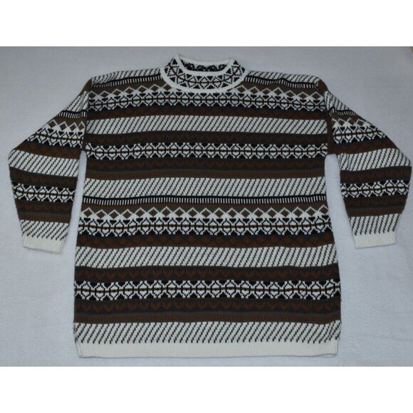 Carriage Court Women's Sweater Size L Nordic Graphic High Neck Knit Vintage 90s - Picture 1 of 10